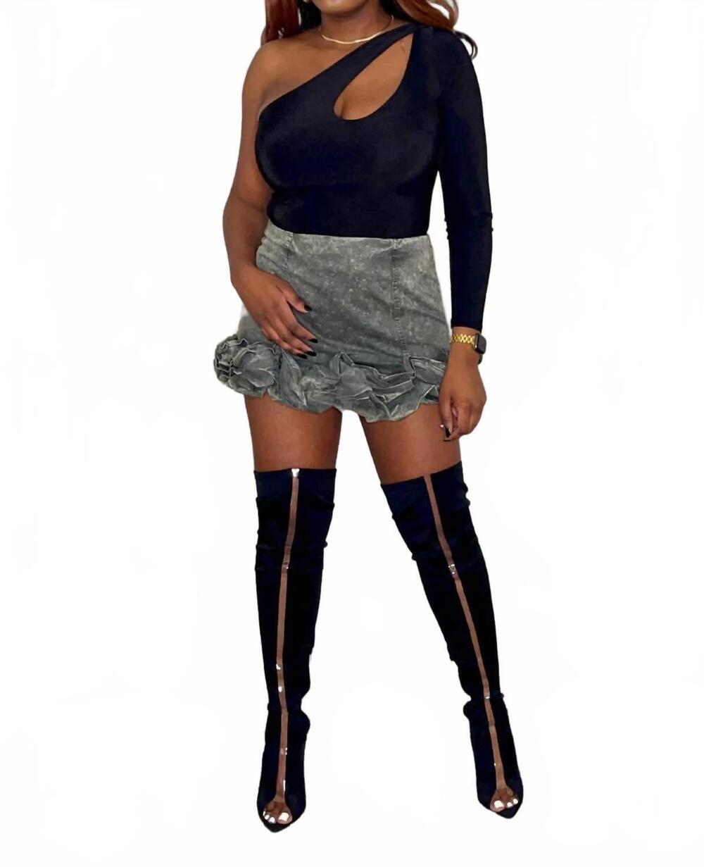 NEW MUSTARD SEED posh attitude ruffle denim mini skirt in black
